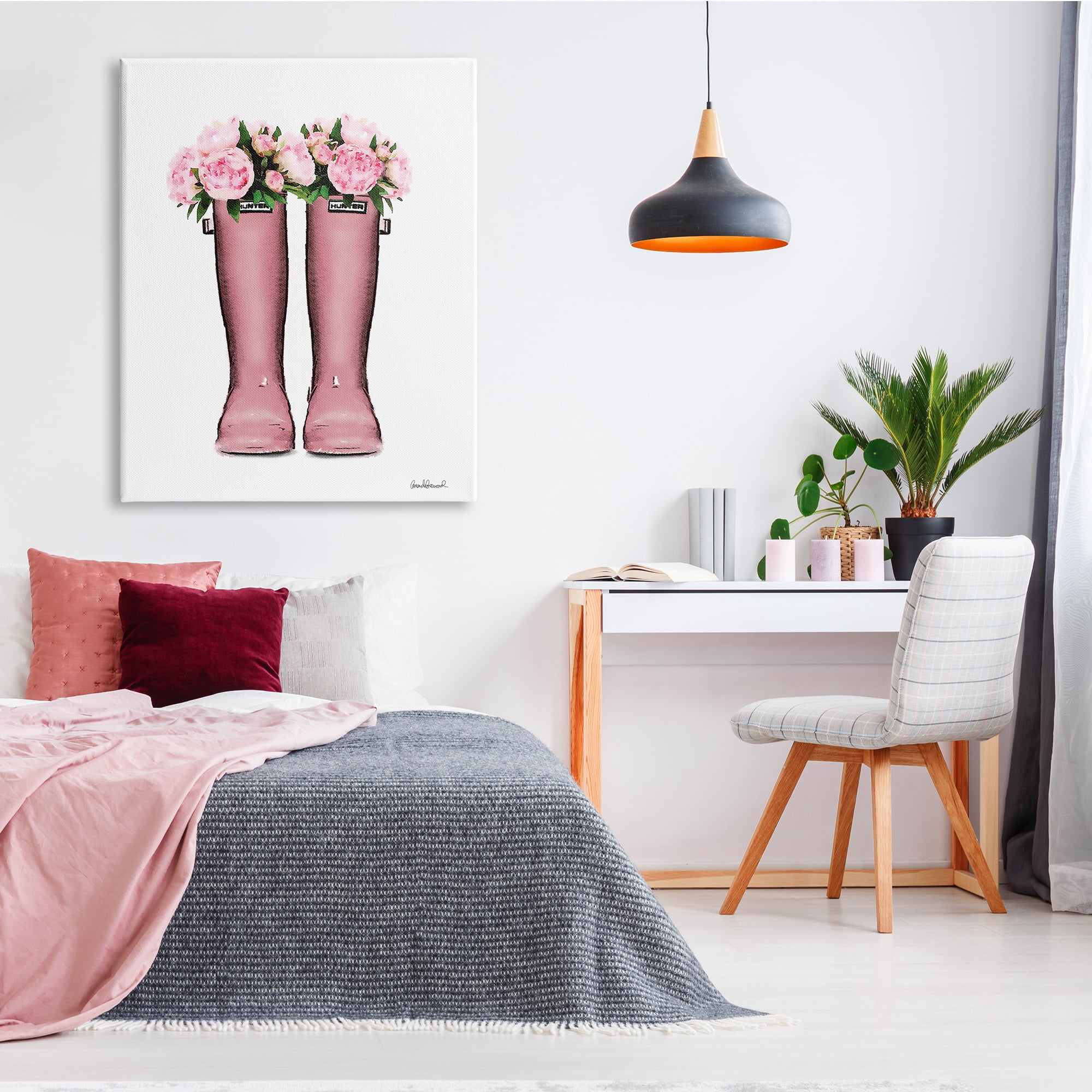 Stupell Industries Pink Peonies Bouquet Fashion Rainboots Chic Glam Florals, 36 x 48, Design by Amanda Greenwood