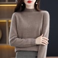 thumbnail image 2 of Suéter de lana para mujer, otoño e invierno, suéter de cuello alto medio sin costuras, camisa de punto con parte inferior, 2 of 6