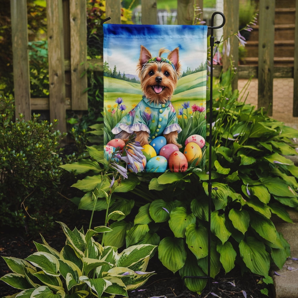 Silky Terrier Easter Egg Hunt Garden Flag 11.25 in x 15.5 in
