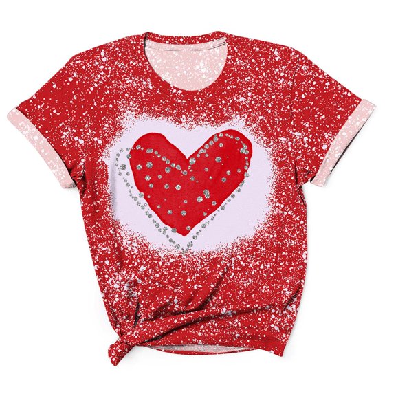 mihongmao Valentine Shirts for Women Short Sleeve Women Round Neck Print Casual Print Short Sleeved Short Sleeved Round Neck Top/shirt Red 4X