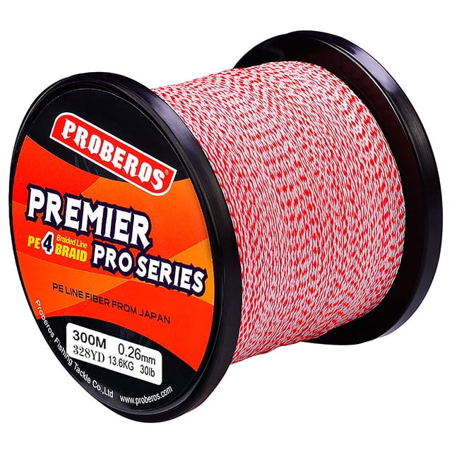MAWCLOS 328YD Ligne de Pêche Abrasion-assistant Fil de Poisson Nylon Forte Ligne-Supérieure 300M Tressée Abrasion Résistant Faible Mémoire Extra Mince Rouge et Blanc 0.6/8LB