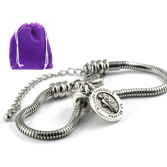 Saint Jude Bracelet | San Judas Tadeo St Jude Bracelet for Women Stainless Steel Snake Chain Charm Bracelet Perfect Saint Bracelets for Women and a Great Saint Jude Jewelry Piece