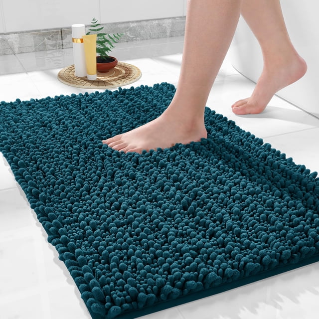 Alfombra de baño Yimobra, suave y peluda, chenilla, 80 x 50 cm, color turquesa rústico