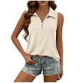 thumbnail image 2 of Fznquz Women Tank Tops Dressy Cute Plain Tops Sleeveless Beige Half Zip Tops, 2 of 8