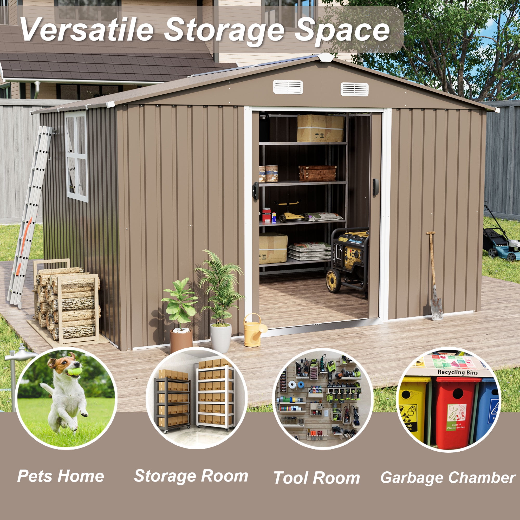 Gotland 10 x 8 FT Metal Tool Storage Shed - Waterproof Outdoor Shed with Lockable Sliding Door & Air Vents for Garden/Backyard