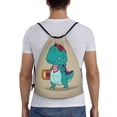 thumbnail image 2 of Drawstring Backpack - Cool Dino Playing Skateboard Splash Proof Small Drawstring Gym Bag for Women Men, Cinch Sports String Bag Backpack for Travel Swimming Beach, 2 of 8
