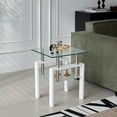 thumbnail image 3 of GZXS Modern 2-Tier Tempered Glass End Table, Square Side Table with Storage Shelf for Living Room, Bedroom, Small Space (White), 3 of 6