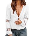 thumbnail image 2 of Idoravan Long Sleeve Shirts for Women Clearance Fashion Women Fashion Solid Long Sleeve V-Neck T-shirt Blouse Hollow Out Tops, 2 of 7