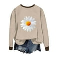 thumbnail image 5 of UTSJKR Color Block Sweatshirts for Women Daisy Printed Loose Crewneck Pullovers Long Sleeve Cute Graphic Tees Casual Tunic Blouse Khaki XL, 5 of 7
