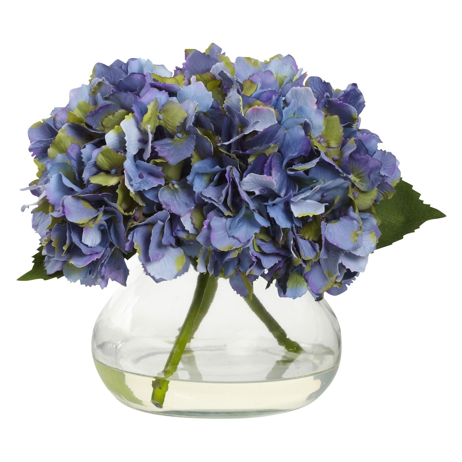 Nearly Natural Blooming Hydrangea Silk Flower With Glass Vase