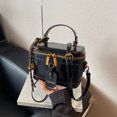 thumbnail image 3 of Retro PU Leather Bucket Bag for Women Zipper Closure Small Crossbody Handbags with Pendant Shoulder Tote Handbag Casual Shopper Handbag for Work & Daily Use (Black), 3 of 10