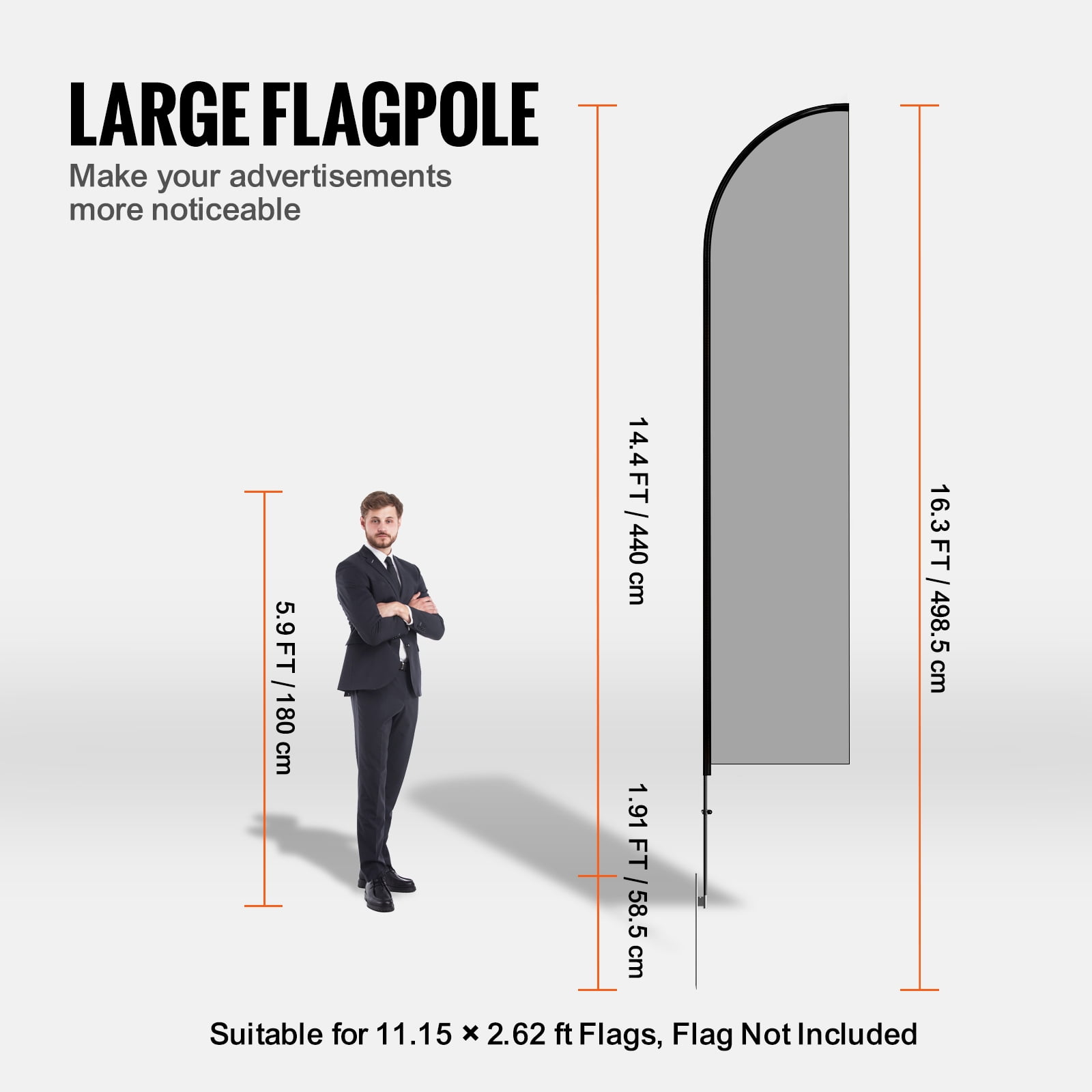 KFFKFF Feather Banner Pole Set, Quadruple Pack of 16.3 ft Flutter Flag Poles, Ideal for Commercial Advertising Flags Outdoors, Comes with Ground Pegs and A Transport Bag (Flag Not Provided)