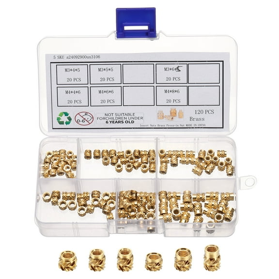 120Pack M3 M4 Metric Threaded Inserts Brass Heat Set Insert Knurled Nuts Assortment Kit, 3D Printing Brass Nuts Female Threaded Inserts Nuts