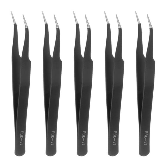 5Pcs Precision Tweezers Set ESD-17 120mm Curved Anti-Static Anti-Magnetic Stainless Steel Technology Tweezers