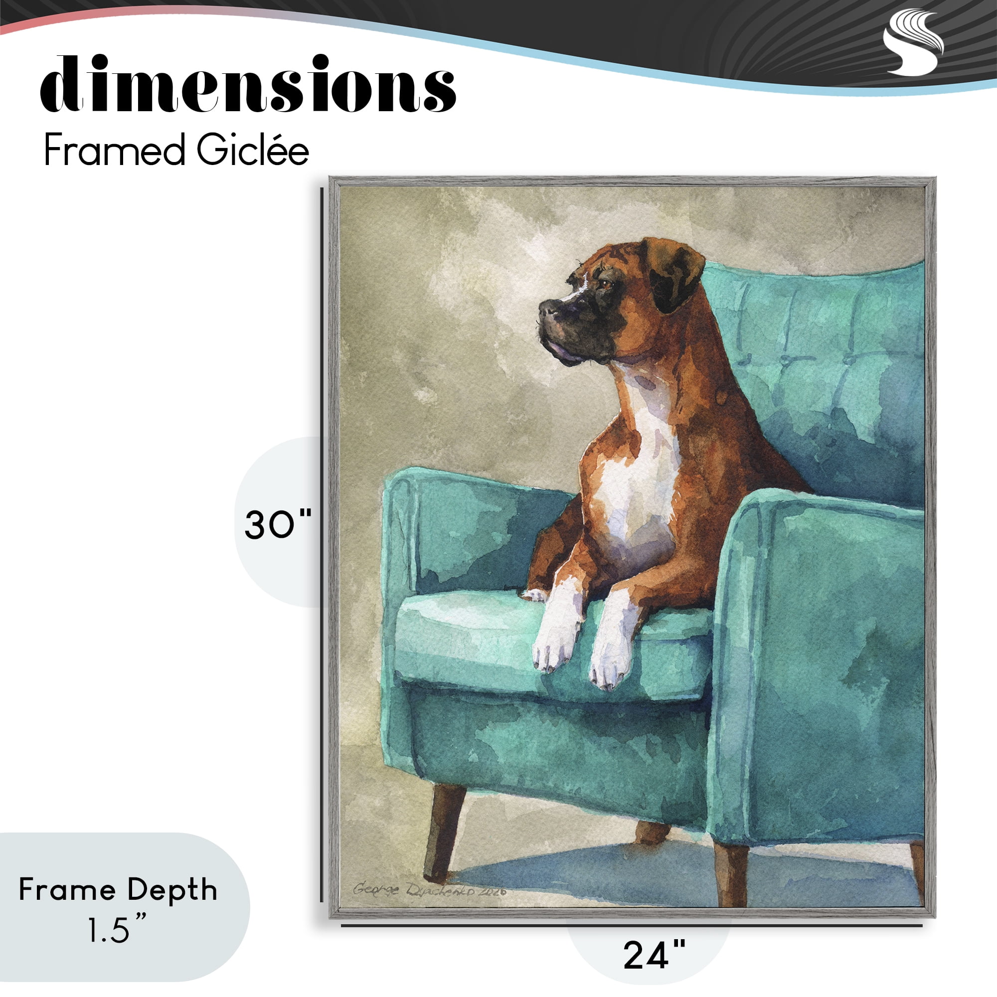 Stupell Industries Majesty Boxer on Armchair Gray Framed Giclee Art, design by George Dyachenko