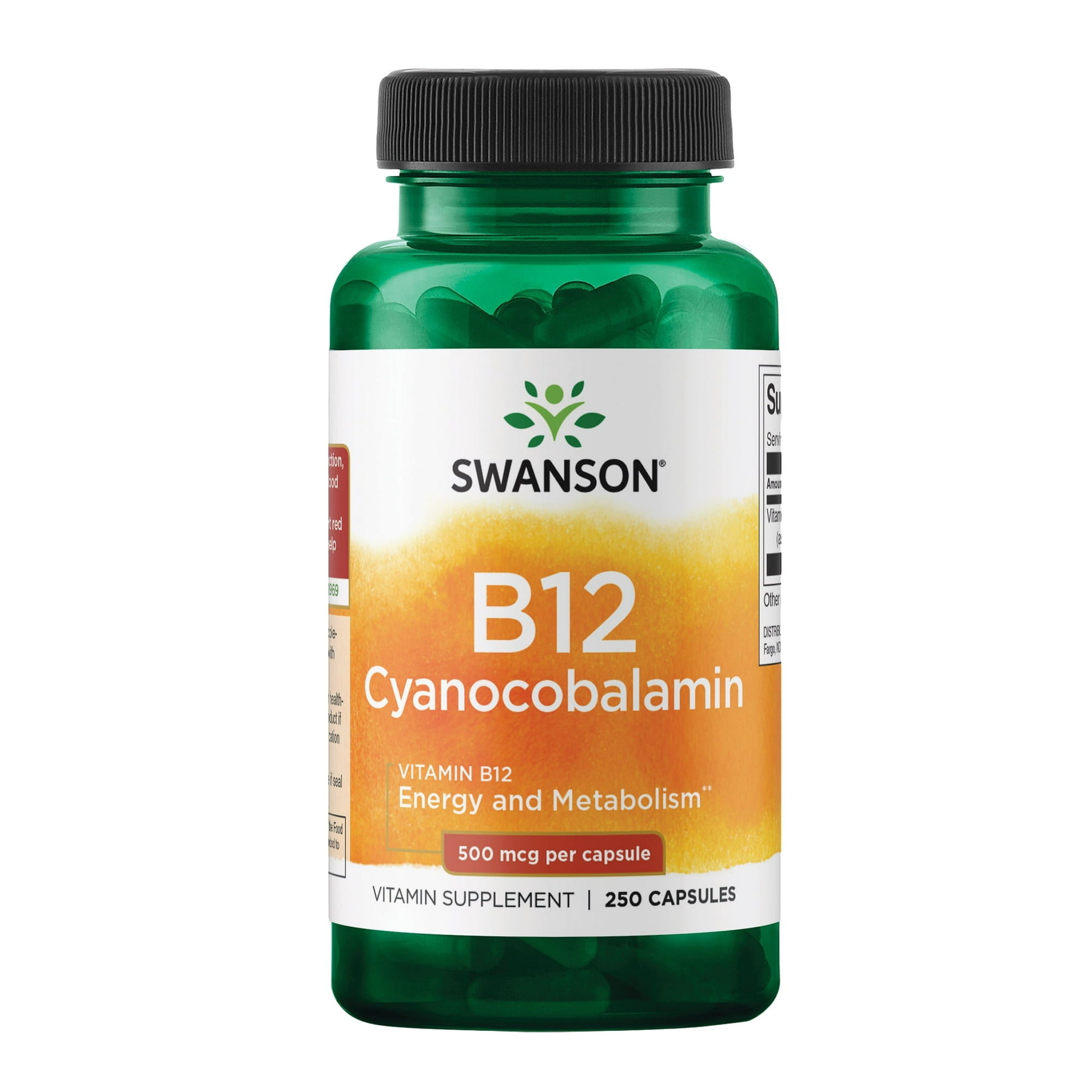 Swanson Vitamin B12 (Cyanocobalamin) - Vitamin Supplement Promoting Energy Metabolism, Nervous System Health & Heart Support - Supports Red Blood Cell Formation (250 Capsules, 500mcg Each)