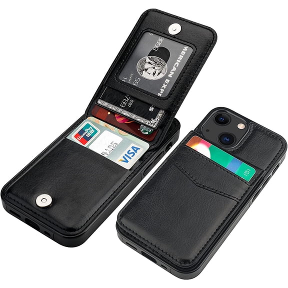 REQO Compatible with iPhone 13 Mini Case Wallet with Credit Card Holder, Premium Leather Magnetic Clasp Kickstand Heavy Duty Protective Cover for iPhone 13 Mini 5.4 Inch(Black)