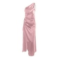 thumbnail image 5 of YMNXA Women's Dress Sleeveless Bodycon Slit Shoulder Wrap Elegant Satin Midi Dress With Asymmetrical Design For Party Pink L, 5 of 5