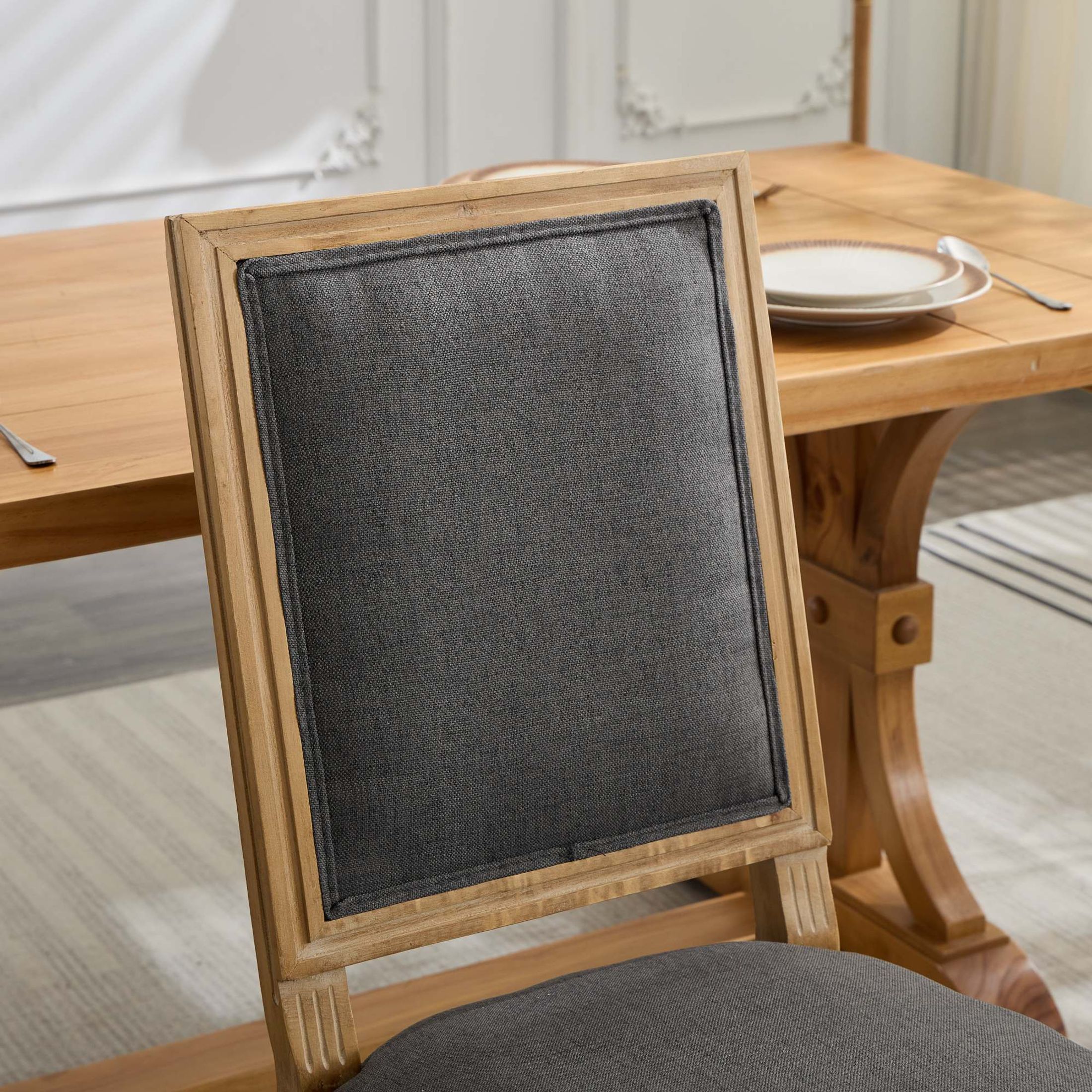 GDF Studio French Dining Chairs Set of 2 with Upholstered Backrest, Solid Rubberwood Frame, Gray