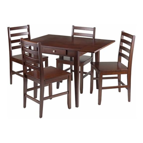Winsome Hamilton 5-Piece Drop Leaf Solid Wood Dining Set in Antique Walnut