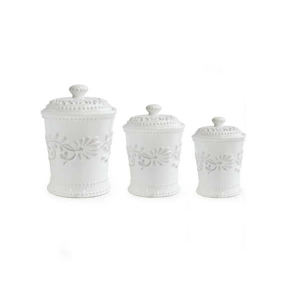 BIANCA LEAF 3PC CANISTER SET 10.25"H80oz, 8.375"H48oz,6.75"H20oz 7.125X10.25" 6.125X8.375" 4.75X6.75 RB