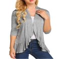 thumbnail image 4 of Women Ruffle Hem 3/4 Sleeve Cardigan Open Front Knit Sweaters Coat Solid Lightweight Basic Outwear Light gray 2XL, 4 of 6
