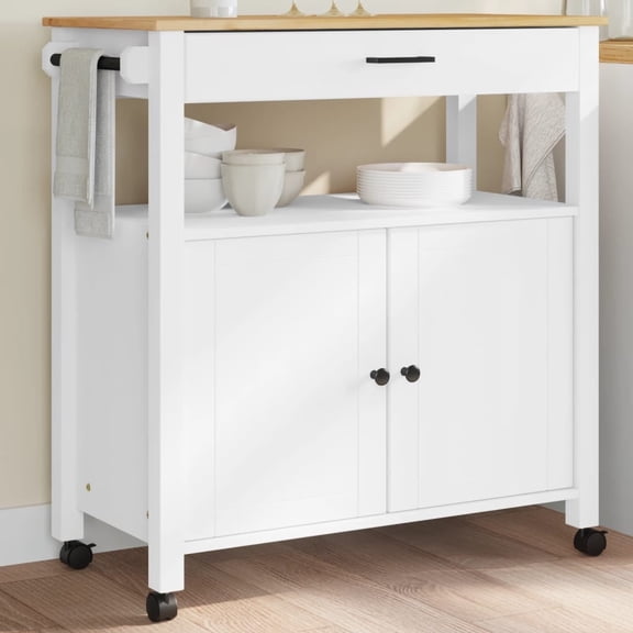 vidaXL MONZA Kitchen Storage Serving Trolley 33.1x15.7x35.4 Inch Solid Pine Wood