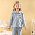 thumbnail image 3 of Faraee Girls Fuzzy Pajama Set 2 Piece Soft Plush Fleece Pjs Loungewear Long Sleeve Button Down Tops Pants Plaid Kids Sleepwear Fall Winter Clothes (Blue,2-3 Years), 3 of 5