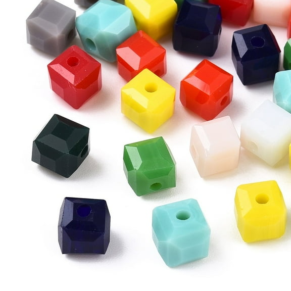 Opaque Color Faceted Glass Beads Cube Mixed Color 6x6x6mm Hole: 1.2mm