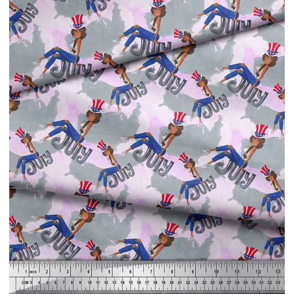 Soimoi Pink Poly Georgette Fabric Brush Stroke,Women & Hat Fashion Print Fabric by the Yard 42 Inch Wide