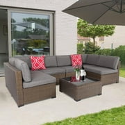 Kinbor 7Pcs Outdoor Furniture Set Wicker Sectional Sofa, Patio Conversation Sofa, Gray