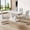 Table+4 Light Gray Chairs, variant on JUFU Modern 5-Piece 63″ White Faux Marble Dining Table Set for 4, Rectangle Dining Room Table & 4 PU Leather Chairs