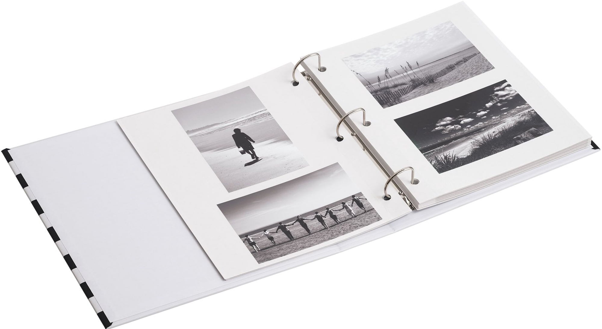 Hom Essence 3-Ring Black & White Stripe Photo Album accommodates up to 8" x 10" photos