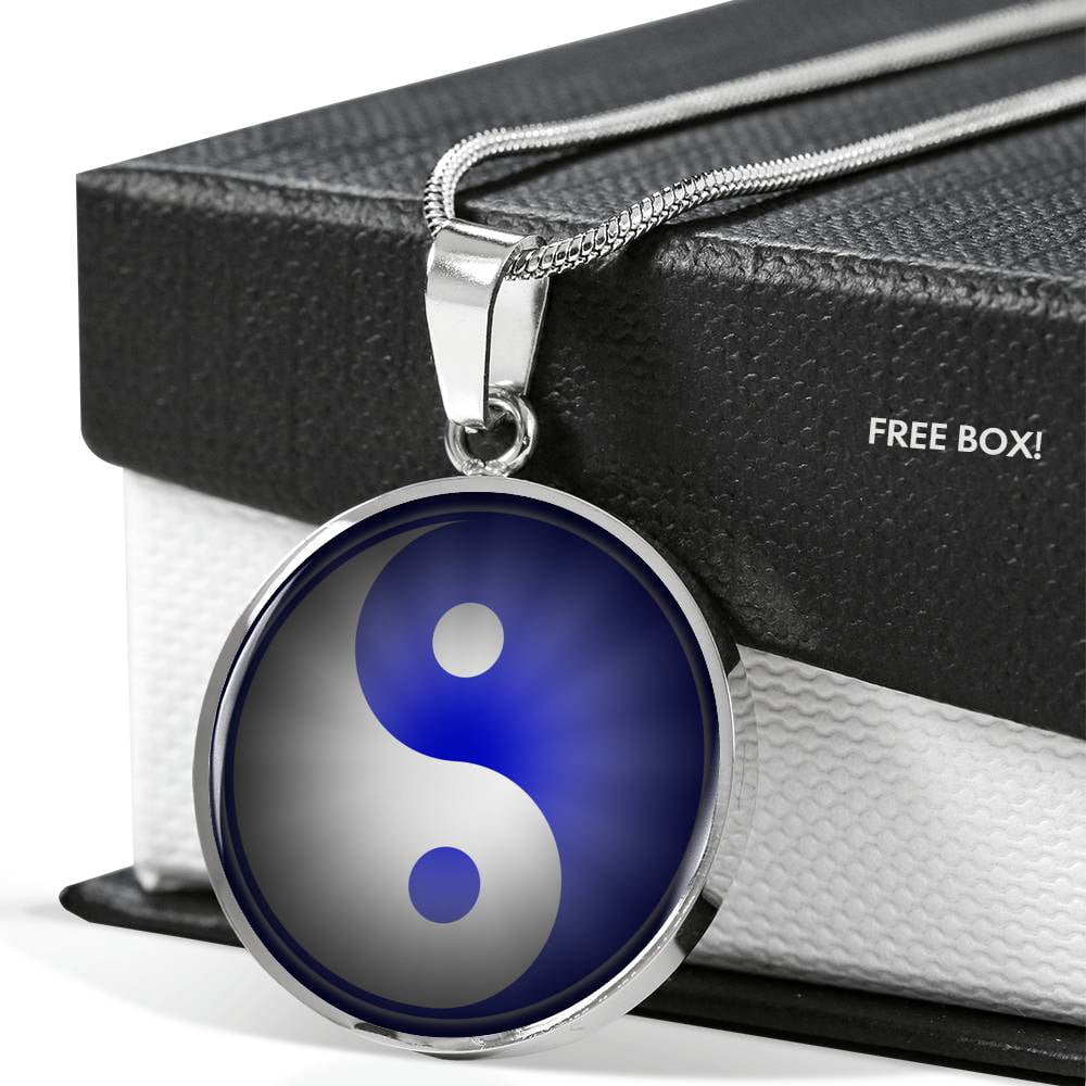 Yin Yang Blue Light Circle Necklace Stainless Steel or 18k