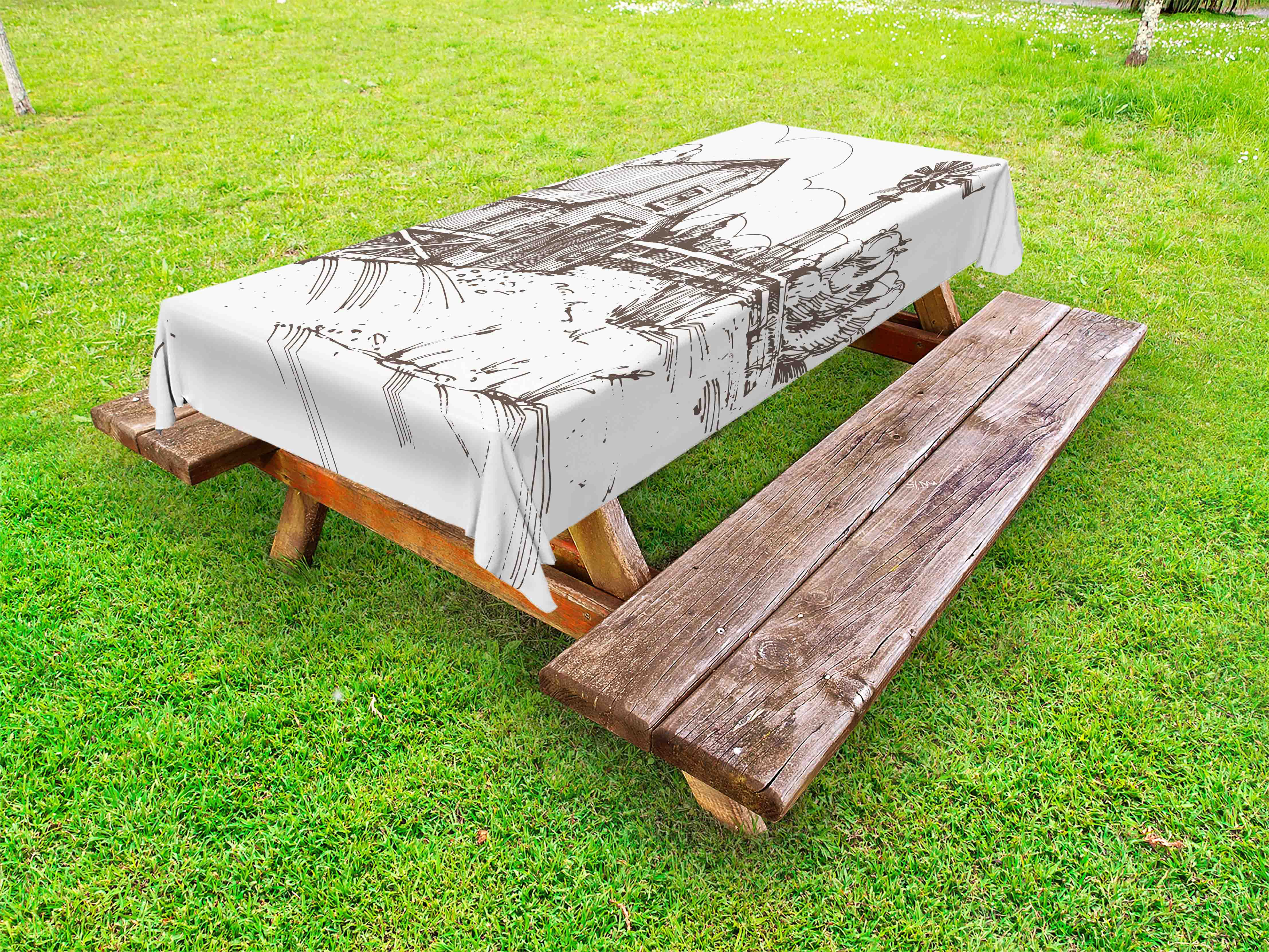 Wooden Outdoor Picnic Tablecloth Brown Farmhouse Style Print 58 X 84 Inches