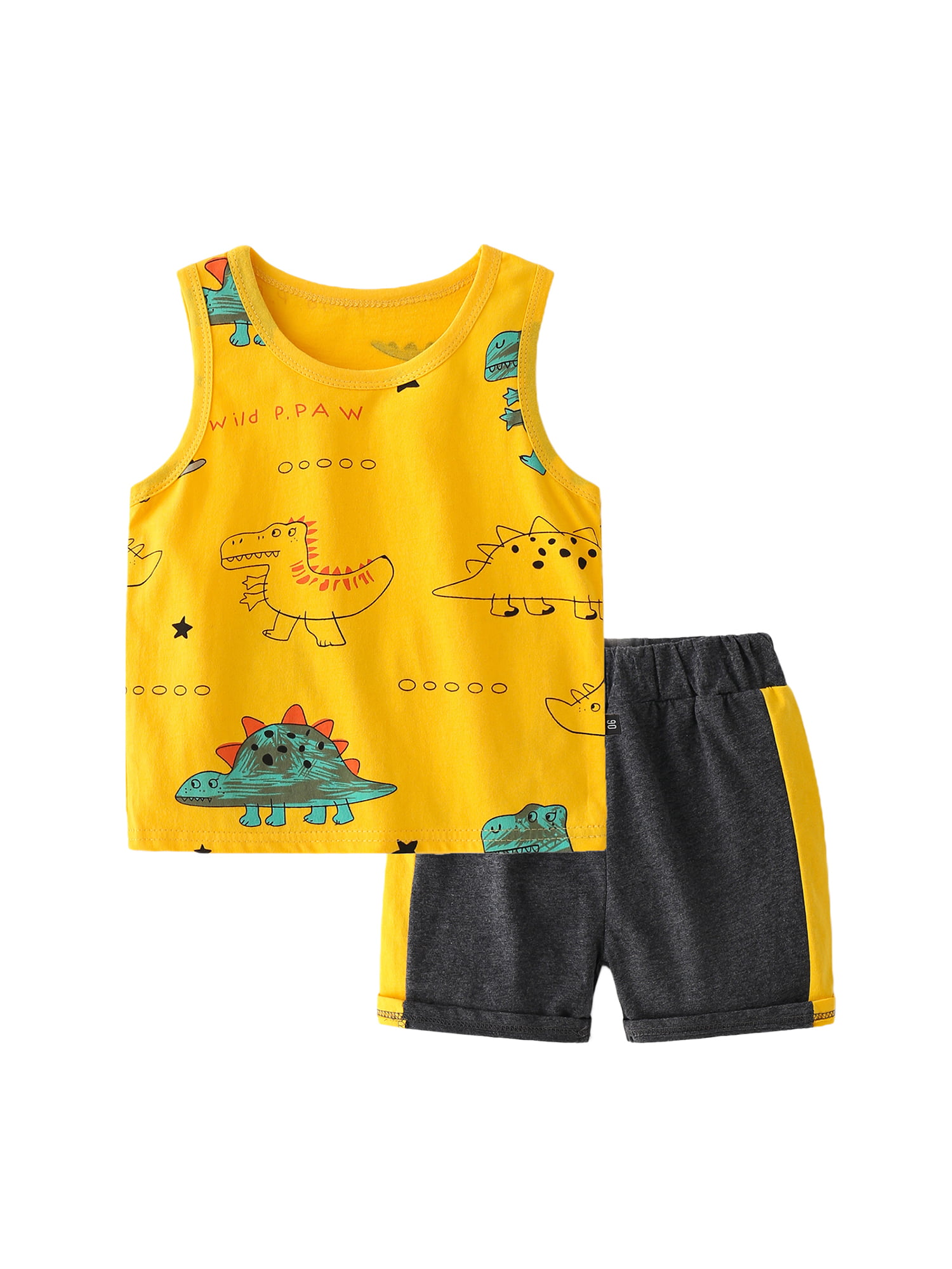 Baby Boys Outfits Clothes Dinosuar Sleeveless Tops Vest Shorts Set Toddler Kids 