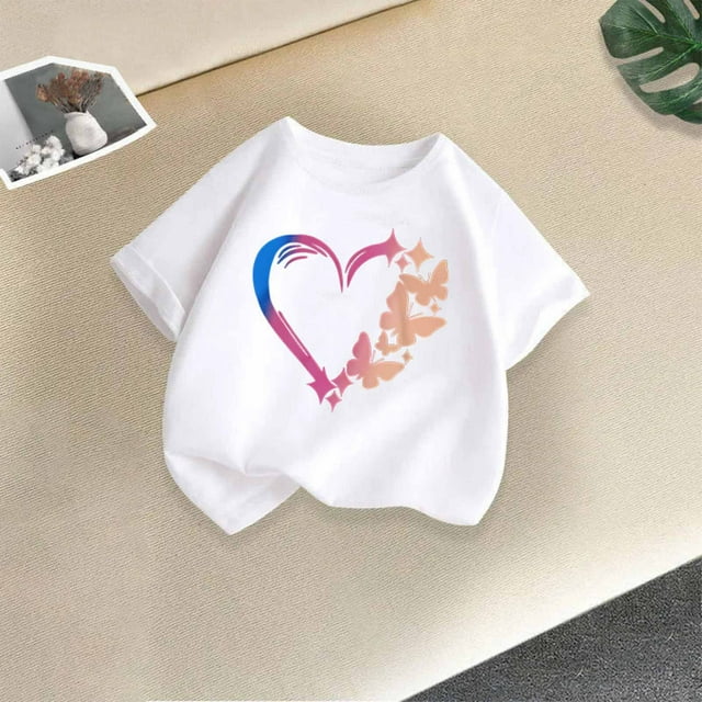 Rbaofujie T-Shirts Graphiques pour Fille T-Shirts Mignons Imprimés Manches Courtes Col Rond T-Shirt d'Été Hauts