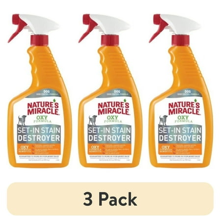 (3 pack) Nature’s Miracle Oxy Formula Set-In Stain Destroyer for Dogs, Orange Scent, 24 oz