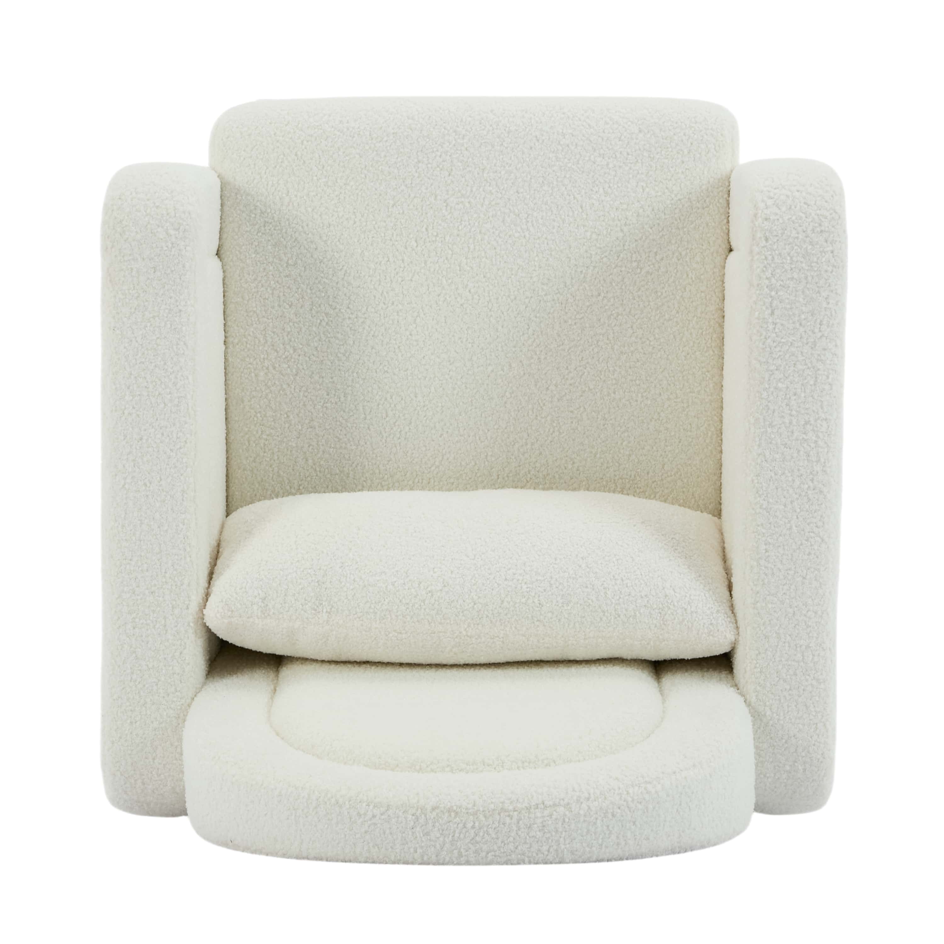 Miniyam Accent Rocking Chair with Curved Back & Pillow, Teddy Velvet, Cream White