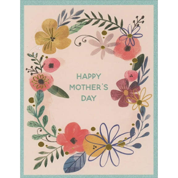 Designer Greetings Wreath of Flowers and Leaves with Gold Foil Accents Mother's Day Card