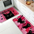 thumbnail image 2 of Welcome Valentines Day Black Cat Kitchen Rugs Set of 2, Pink Love Hearts Kitchen Mats Decor Pet Lover Gifts, Anniversary Wedding Floor Door Mat Home Decorations - 17x29 and 17x47 Inch, 2 of 6