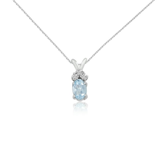 14K White Gold Oval Aquamarine Pendant with Diamonds and 18" Chain