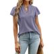 thumbnail image 1 of Tops con cuello en V Diseño hueco Puños sueltos transpirables de moda Tops de color puro Tops casuales de manga corta para playa Púrpura XL, 1 of 6