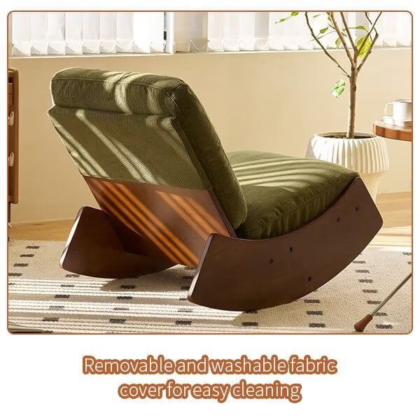 Rocking Chair Nursery, Upholstery Rocker Glider Chair with Solid Wood Frame, Comfy Rocking Accent Reading Chair with Padded Seat and High Backrest, Accent Chair for Bedroom Living Room, Green
