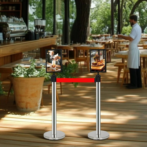 HEATSHAKING 1Pack Stanchion Post Top Sign Frame Black Stainless Steel Vertical Sign Holder For Hallways Garages Offices