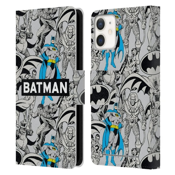 Head Case Designs Officially Licensed Batman DC Comics Vintage Fashion Patterns Leather Book Wallet Case Cover Compatible with Apple iPhone 12 Mini