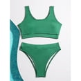 thumbnail image 2 of Bullpiano 7-11T Girls Solid Swimsuits Two-Pieces Bathing Suits Summer Vacation Gift for Girls Padded Crop Top And Bikini Bottoms Quick Dry Swimwear Kids Sunsuit Tankini Suit (Green), 2 of 7