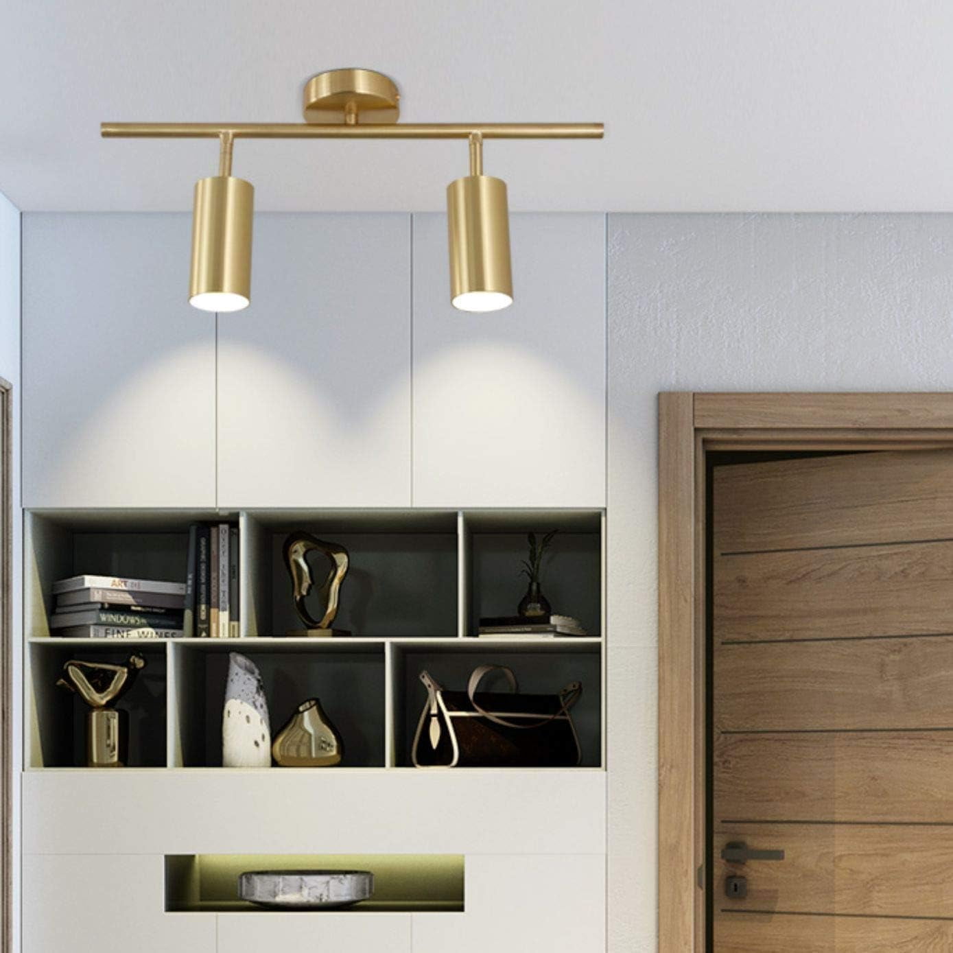 KCO Lighting Modern 2-Light Gold Track Lighting Fixture Flush Mount Brushed Brass Track Lights Kit