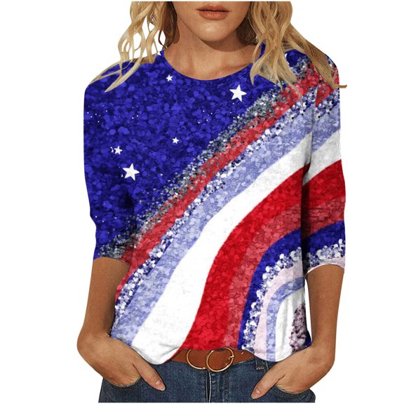 IROINNID Discount Polyester Long Sleeve T Shirt for Women Casual Printed Loose T-shirt Blouse Round Neck Tops,Dark Blue