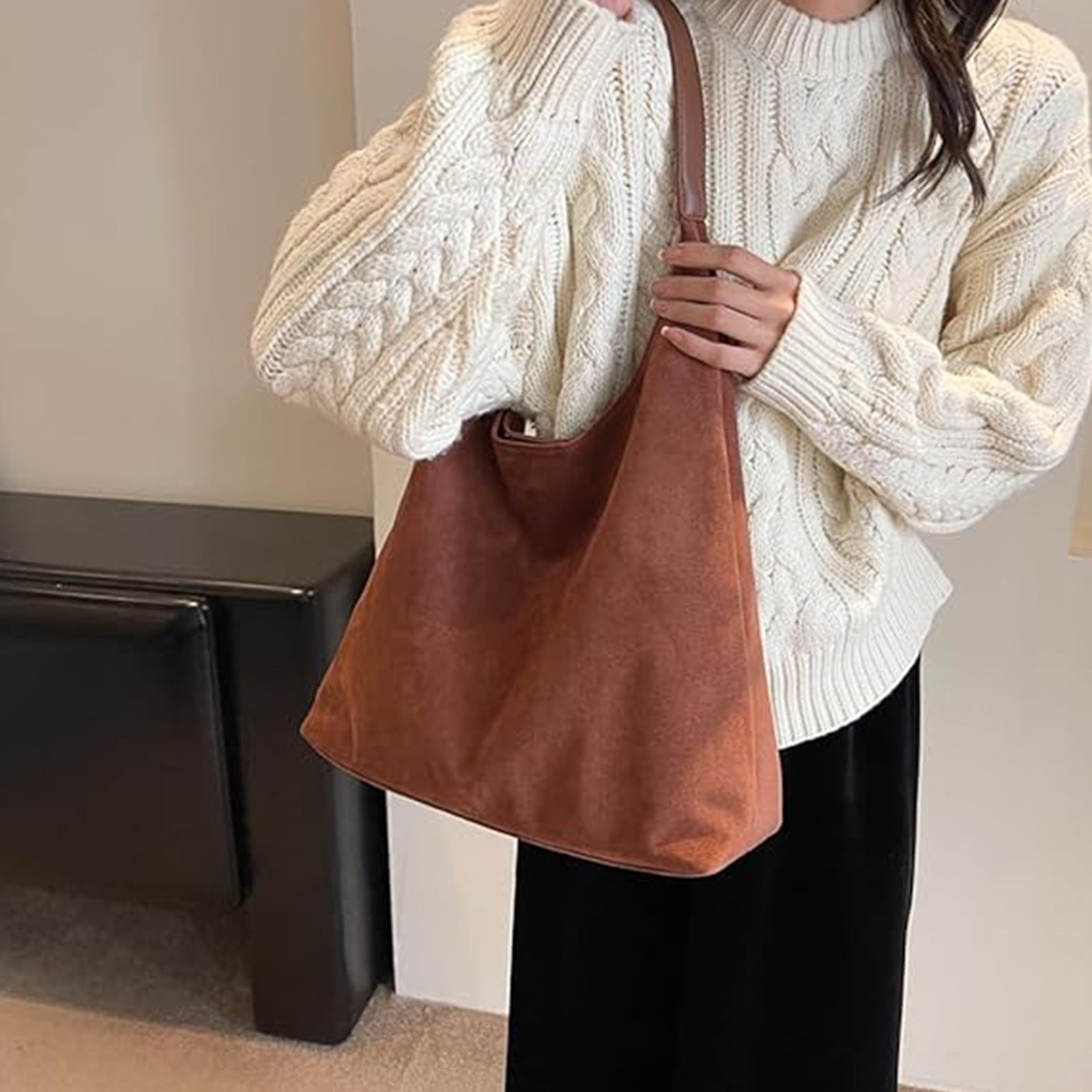 Kadlawus Clearance Tote Bags For Women Work Bags Suede Slouchy Bag Handbag Office Tote Handbag Brown Suede Bag Tote Bag For Women Suede Shoulder Bag For Work Handle Walmart